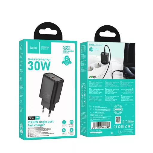 Hoco hálózati töltő USB-C QC PD 30W N62 fekete