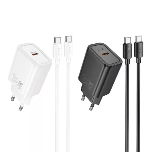 Hoco hálózati töltő USB-C QC PD 30W + USB-C – USB-C kábel N62 fehér