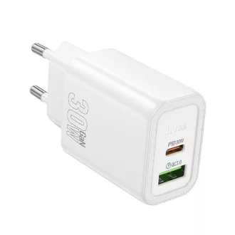   Hoco hálózati töltő USB-A + USB-C QC3.0 PD 3A 30W N63 fehér