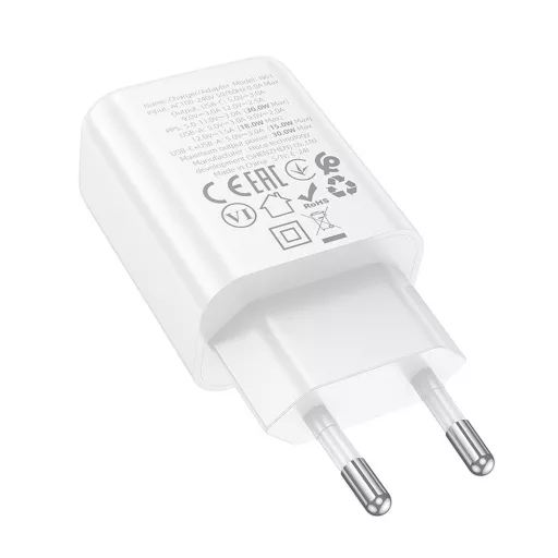 Hoco hálózati töltő USB-A + USB-C QC3.0 PD 3A 30W N63 fehér