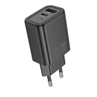  Hoco hálózati töltő USB-A + USB-C QC3.0 PD 3A 30W N63 fekete