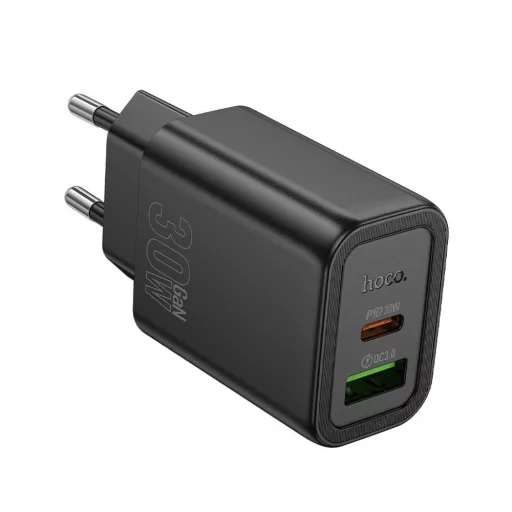 Hoco hálózati töltő USB-A + USB-C QC3.0 PD 3A 30W N63 fekete