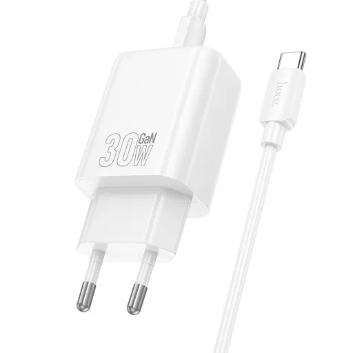 Hoco hálózati töltő USB-A + USB-C QC3.0 PD 3A 30W + USB-C – USB-C kábel N63 fehér