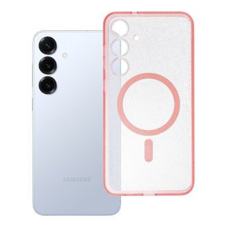   Clear Mag Cover tok Samsung S25  (STR) Magsafe kompatibilis rózsaszín glitter