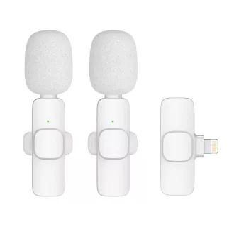   Vezeték nélküli csíptetős mikrofon Lightning dupla (2 db szett) K1 fehér