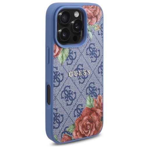 GUESS tok iPhone 16 Pro Magsafe kompatibilis GUHMP16LP4ROPEMCB (4G Flowers Print) kék