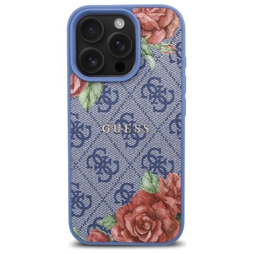 GUESS tok iPhone 16 Pro Magsafe kompatibilis GUHMP16LP4ROPEMCB (4G Flowers Print) kék