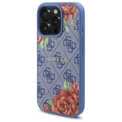 GUESS tok iPhone 16 Pro Magsafe kompatibilis GUHMP16LP4ROPEMCB (4G Flowers Print) kék