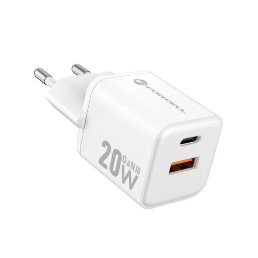 Forcell F-Energy hálózati töltő Mini GaN III USB-C + USB-A QC4.0 PD 20W VT-35A fehér