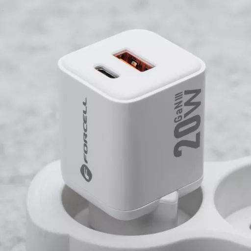 Forcell F-Energy hálózati töltő Mini GaN III USB-C + USB-A QC4.0 PD 20W VT-35A fehér
