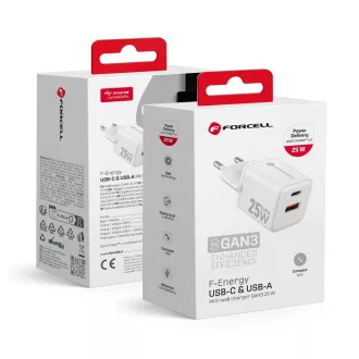   Forcell F-Energy hálózati töltő Mini GaN III USB-C + USB-A QC4.0 PD 25W VT-25B fehér