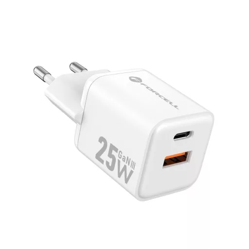 Forcell F-Energy hálózati töltő Mini GaN III USB-C + USB-A QC4.0 PD 25W VT-25B fehér