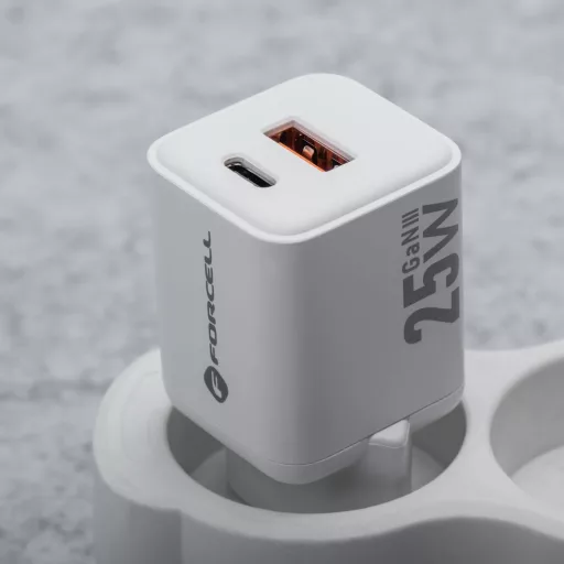 Forcell F-Energy hálózati töltő Mini GaN III USB-C + USB-A QC4.0 PD 25W VT-25B fehér