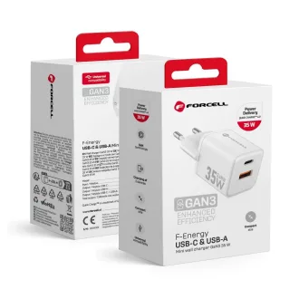   Forcell F-Energy hálózati töltő Mini GaN III USB-C + USB-A QC4.0 PD 35W VT-35C fehér