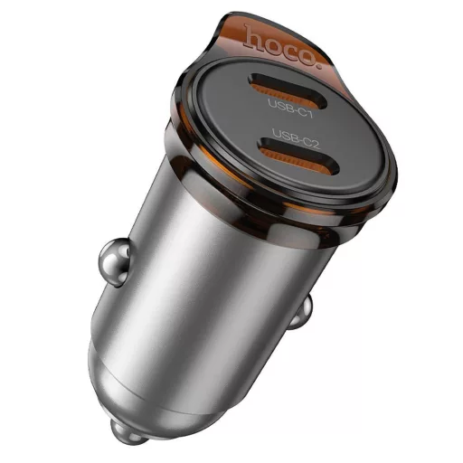 Hoco autós töltő 2×USB-C PD QC3.0 45W NZ16B fém szürke