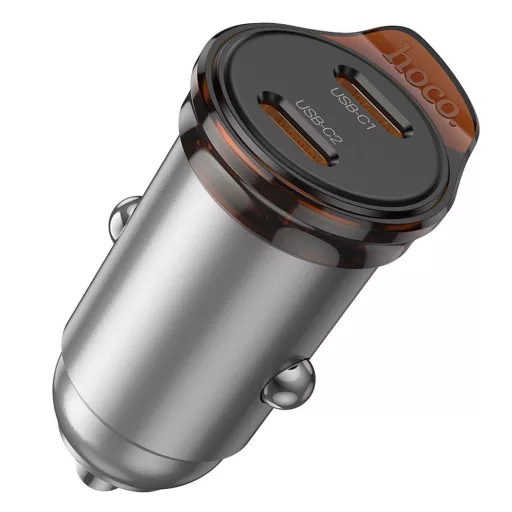Hoco autós töltő 2×USB-C PD QC3.0 45W NZ16B fém szürke
