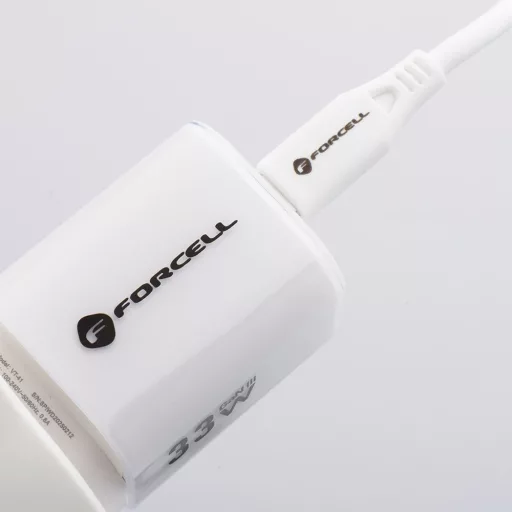 Forcell F-Energy hálózati töltő GaN III Crystal Color USB-C + USB-A QC4.0 PD 33W + USB-C – USB-C szilikon kábel VT-41 fehér