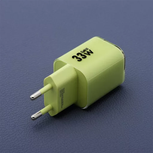 Forcell F-Energy hálózati töltő GaN III Crystal Color USB-C + USB-A QC4.0 PD 33W + USB-C – USB-C szilikon kábel VT-41 zöld