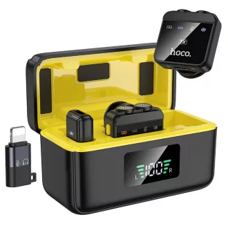   Hoco vezeték nélküli csíptetős mikrofon Lightning / USB-C 2 db L17 fekete