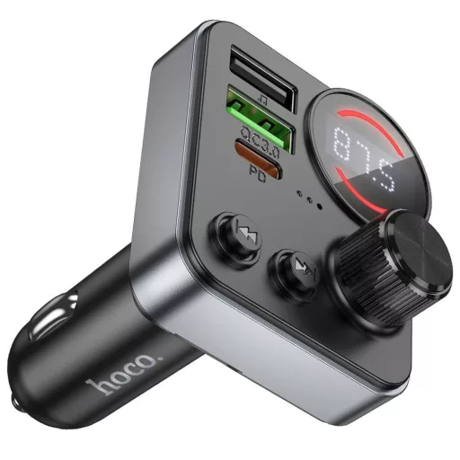 Hoco Bluetooth autós FM transmitter 2×USB-A + USB-C QC3.0 PD 48W E86 fekete