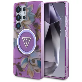   GUESS tok SAMSUNG S25 Ultra GUHMS25LHFLPEDU (Magnetic IML Metal Glitter Flowers Triangle) lila