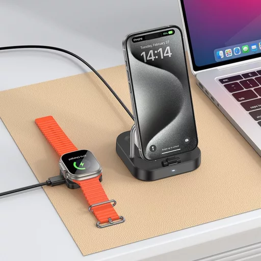 Hoco 3 az 1-ben vezeték nélküli töltő Apple Watch kompatibilis 3A 5W CQ16A fekete