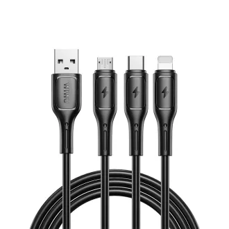   WiWU Starlink Series 3 az 1-ben töltőkábel Wi-045E USB-A – USB-C / Micro USB / Lightning 3,1A 1 m fekete