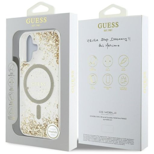 GUESS tok iPhone 16 Magsafe kompatibilis GUHMP16SRGRGED (Resin Bottom Glitter) arany