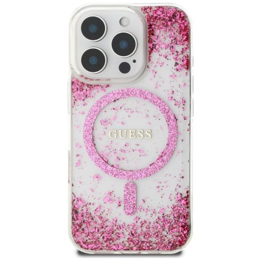 GUESS tok iPhone 16 Pro Max Magsafe kompatibilis GUHMP16XRGRGEP (Resin Bottom Glitter) rózsaszín