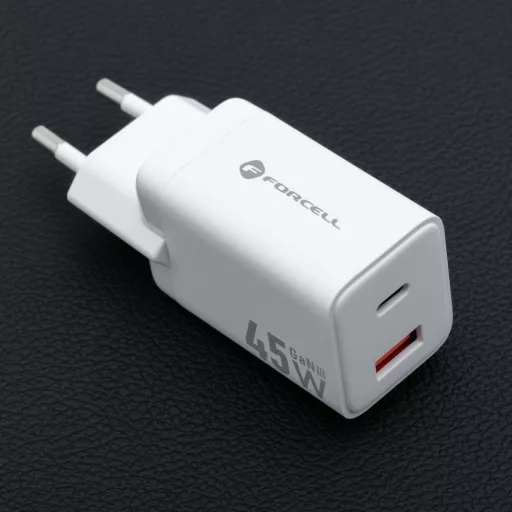 Forcell F-Energy hálózati töltő Mini GaN III USB-C + USB-A PD QC4.0 45W VT-36 fehér
