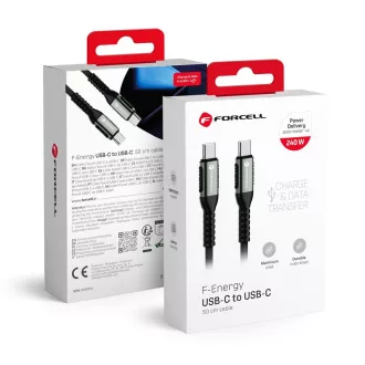   Forcell F-Energy USB-C – USB-C töltőkábel Cafule C263 QC4.0 PD 5A 240W 0,5 m fekete