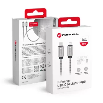   Forcell F-Energy USB-C – Lightning töltőkábel Metal C238 PD 3A 27W 2 m ezüst