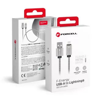   Forcell F-Energy USB-A – Lightning töltőkábel Metal C236 2,4A 12W 2 m ezüst