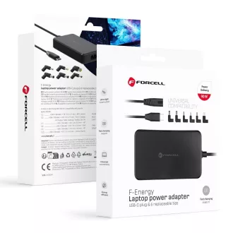  FORCELL F-ENERGY univerzális laptop töltő USB-C 90W + 6 adapter E856 fekete