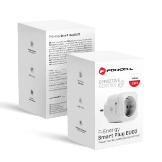   FORCELL F-ENERGY okos konnektor EU02 230V Wi-Fi-vel, időzítővel, Tuya / Amazon Alexa támogatással fehér