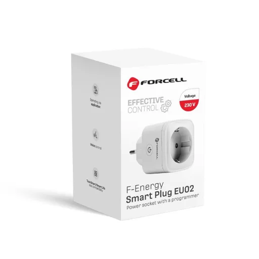 FORCELL F-ENERGY okos konnektor EU02 230V Wi-Fi-vel, időzítővel, Tuya / Amazon Alexa támogatással fehér