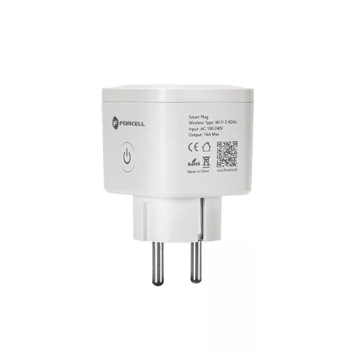 FORCELL F-ENERGY okos konnektor EU02 230V Wi-Fi-vel, időzítővel, Tuya / Amazon Alexa támogatással fehér