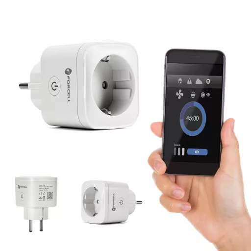 FORCELL F-ENERGY okos konnektor EU02 230V Wi-Fi-vel, időzítővel, Tuya / Amazon Alexa támogatással fehér