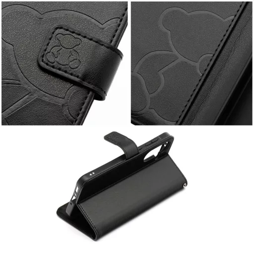 Mezzo Flip tok XIAOMI Redmi Note 14 4G (GLOBAL - 164,84mm x 78,15mm x 8,16mm) teddy bear fekete