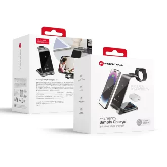   Forcell F-Energy Simply Charge 3 az 1-ben vezeték nélküli töltő alumínium Apple Watch / Samsung Watch kompatibilis szürke