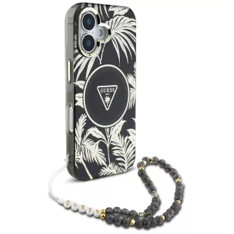   GUESS tok iPhone 16 Magsafe kompatibilis GUHMP16SHPCTPLSK (IML Palm Trees Triangle W/ Pearl Strap) fekete