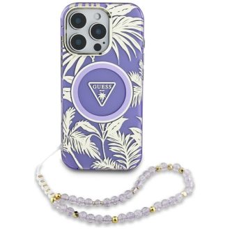   GUESS tok iPhone 16 Magsafe kompatibilis GUHMP16SHPCTPLSU (IML Palm Trees Triangle W/ Pearl Strap) lila