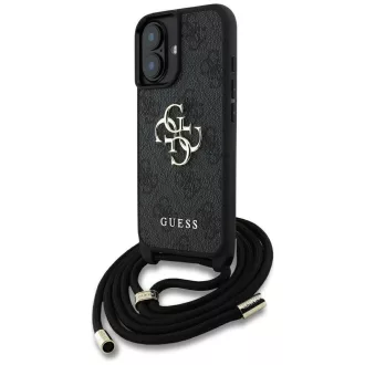   GUESS tok iPhone 16 GUHCP16SP4GMGCRK (CBDY PU 4G Big Logo W/Cord Strap) Fekete