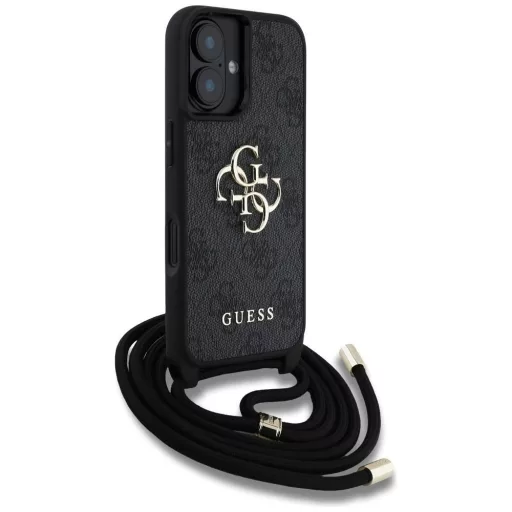 GUESS tok iPhone 16 GUHCP16SP4GMGCRK (CBDY PU 4G Big Logo W/Cord Strap) Fekete