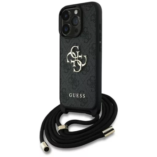 GUESS tok iPhone 16 Pro GUHCP16LP4GMGCRK (CBDY PU 4G Big Logo W/Cord Strap) fekete