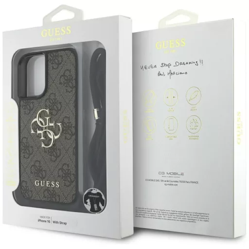 GUESS tok iPhone 16 GUHCP16SP4GMGCRW (CBDY PU 4G Big Logo W/Cord Strap) barna