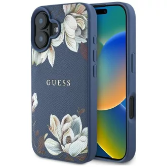   GUESS tok iPhone 16 Magsafe kompatibilis GUHMP16SPGNMPLMB (PU Grained Flowers Classic Logo) kék