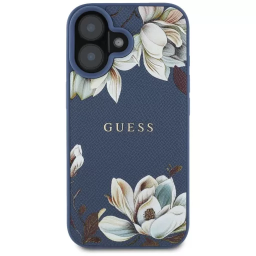 GUESS tok iPhone 16 Magsafe kompatibilis GUHMP16SPGNMPLMB (PU Grained Flowers Classic Logo) kék