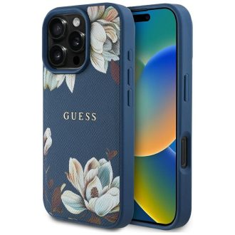   GUESS tok iPhone 16 Pro Max Magsafe kompatibilis GUHMP16XPGNMPLMB (PU Grained Flowers Classic Logo) kék