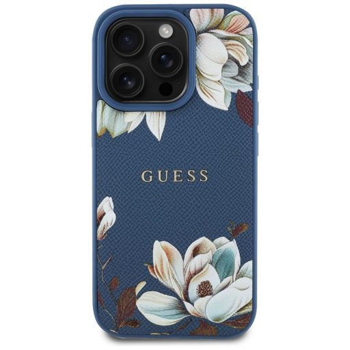 GUESS tok iPhone 16 Pro Max Magsafe kompatibilis GUHMP16XPGNMPLMB (PU Grained Flowers Classic Logo) kék
